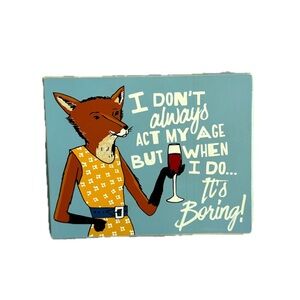 Charming Fox Mixed Media Art in Blue and Orange